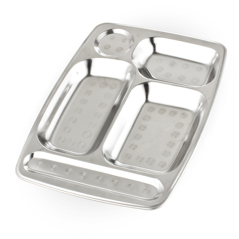 Best-selling 1.0 extra-thick stainless steel fast food plate, staff canteen lunch box, large five-compartment plate, school canteen tableware Application Scenario