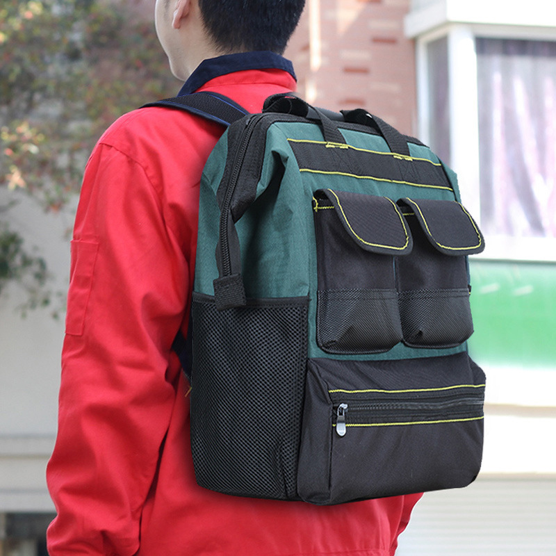 Manufacturer's in-stock double-shoulder tool backpacks, canvas electrician tool bags, large-capacity multi-functional maintenance double-shoulder tool kits Specification drawing