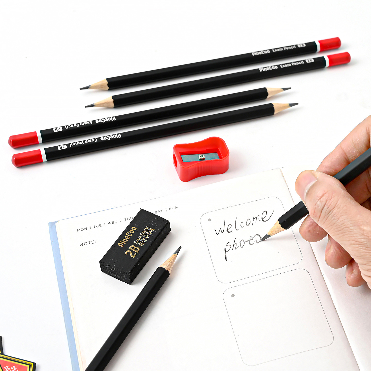 Cross-border foreign trade English Version 2B pencil set, children's writing, primary school students' eraser pencil sharpener, special stationery for exams details Picture
