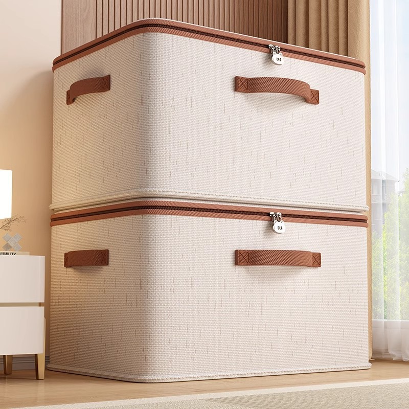 New Tianshan cotton and linen zipper storage box, home bedroom clothes with lid storage box, large-capacity miscellaneous storage box