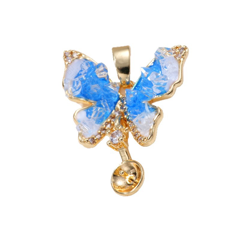 Pearl ring, earneedle pendant, micro-inlaid three-piece set, empty stand butterfly style, oil drip design, DIY light luxury style Item Picture