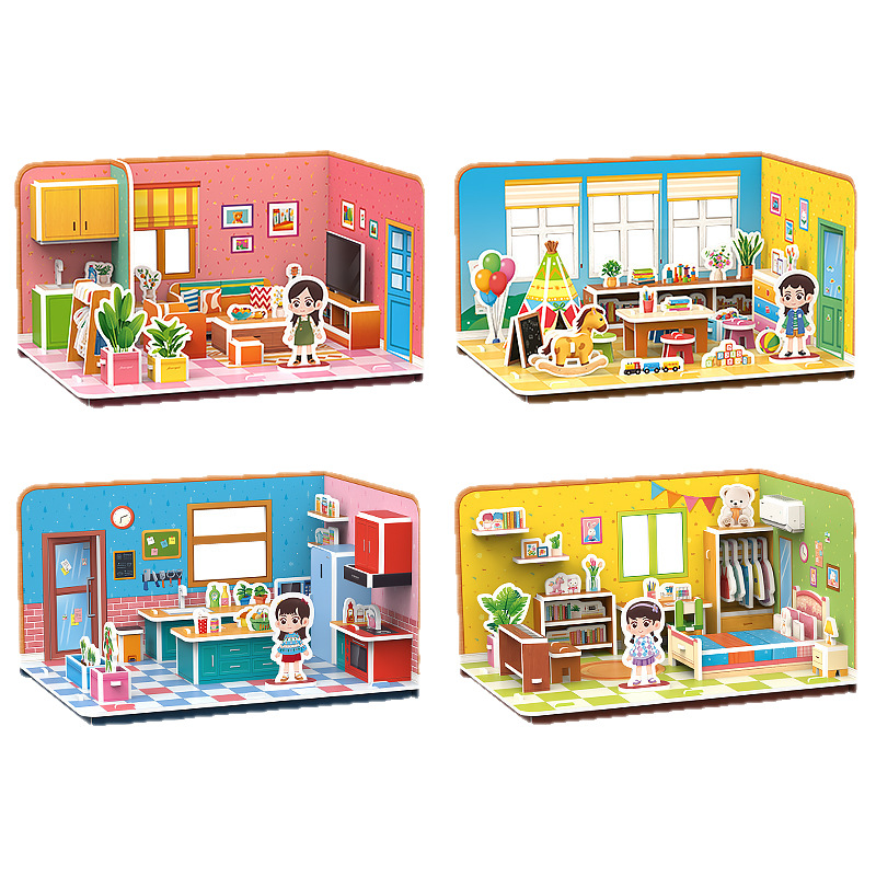 Handmade 3d jigsaw puzzles for small houses, diy educational toys for children over 3 years old, paper board building models Item Picture