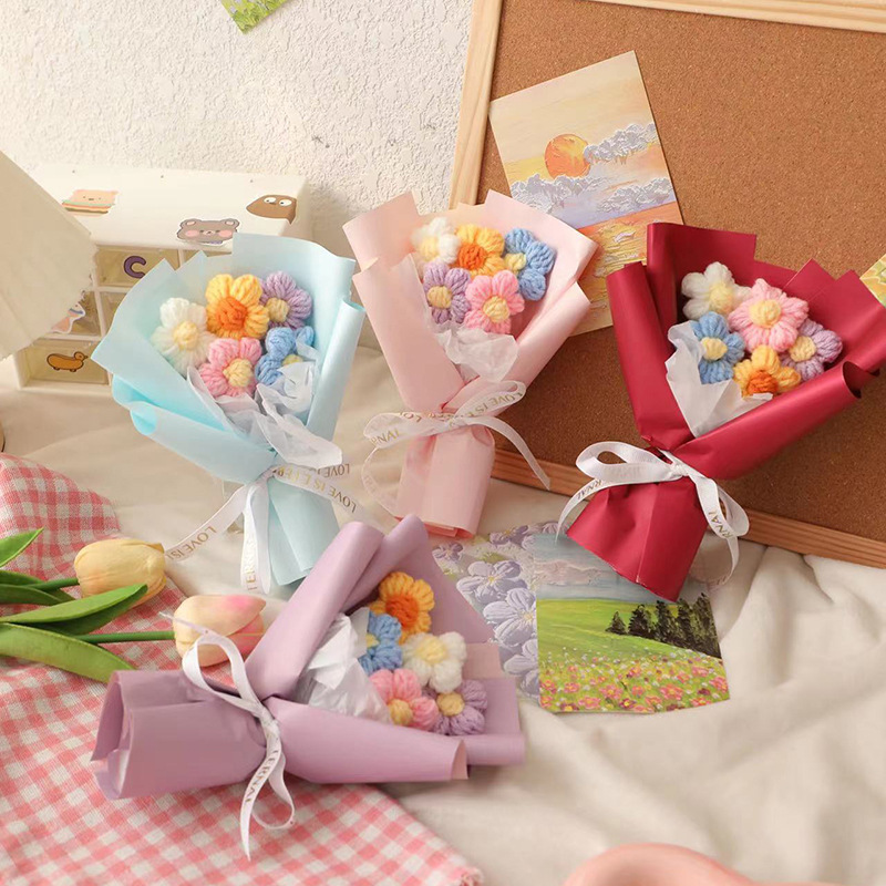 仿真花针织毛线花小花束泡芙假花手工花束厂家跨境批发伴手礼礼品