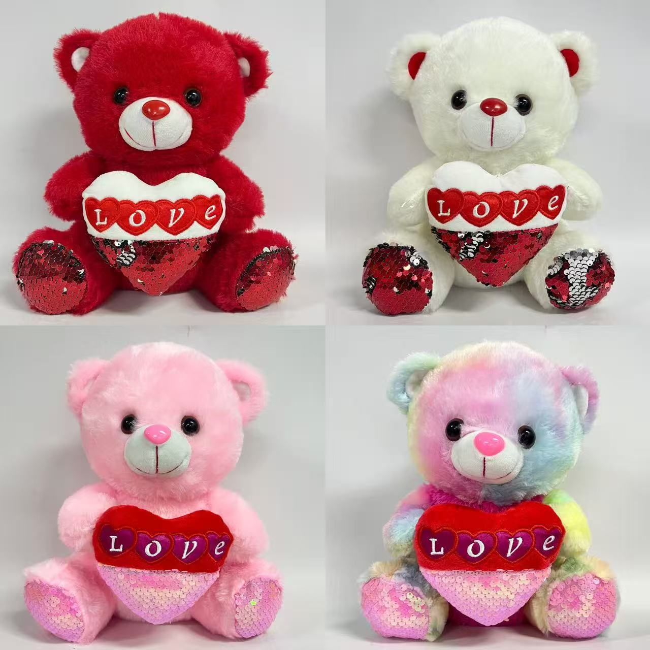 跨境卡通抱心亮片小熊泰迪熊公仔毛绒玩具爱心熊抱抱熊玩偶儿童布