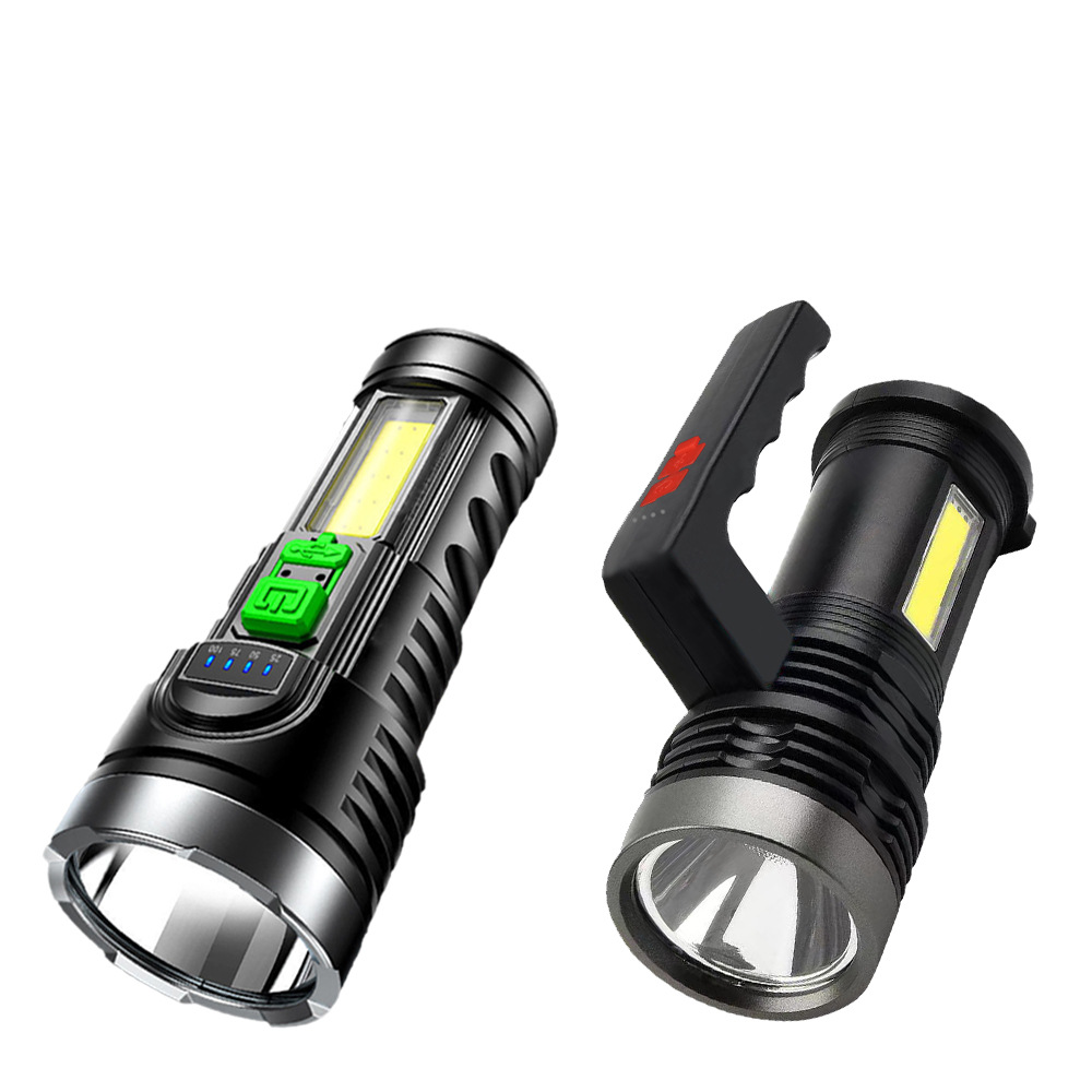 LED high-intensity flashlight, high-brightness long-range electric display COB side light, emergency light, portable searchlight, outdoor camping light