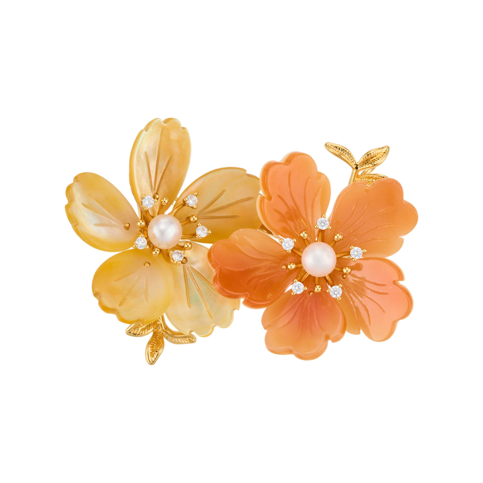Fuente fábrica natural broche de flor de bayas aleación de cobre chapado de oro real perla de agua dulce premium sentido pin de lujo Item Picture