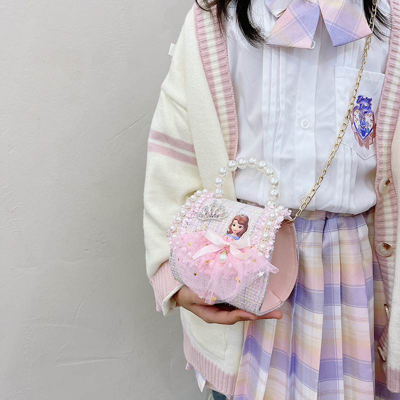 New children's bags, fashionable princess single-shoulder crossbody bag, Korean version cute pearl girl handbag, trendy wholesale details Picture