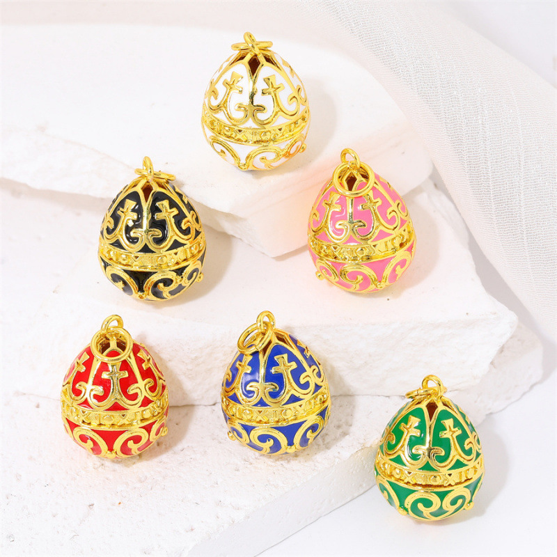 A popular copper-inlaid zircon oil dropper pattern balloon teardrop-shaped egg dinosaur egg exquisite painted accessory in Europe and America Application Scenario
