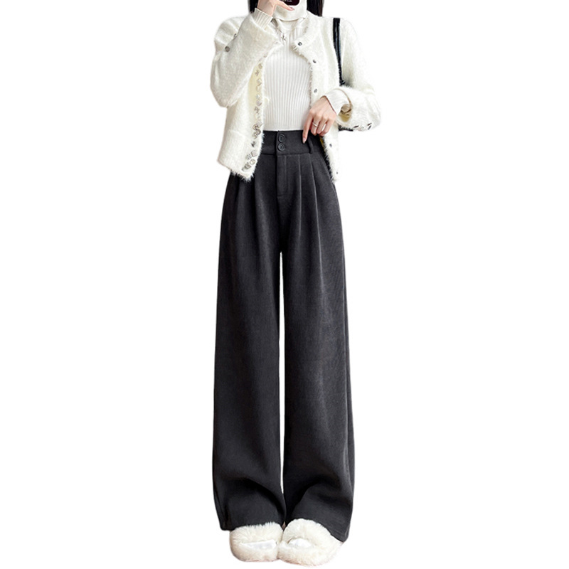 Corduroy wide-leg pants for women 2025 new style coffee-colored autumn petite casual narrow straight-leg drape suit pants Item Picture