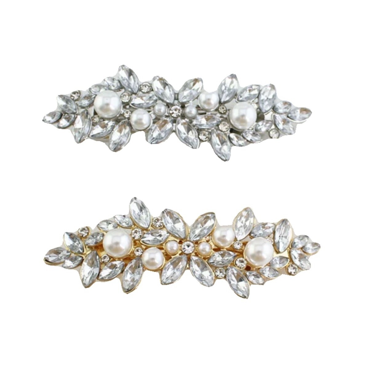 European and American cross-border exclusive supply of horse eye glass water diamond spring clips, back head hair accessories, headwear, pearl hair clips, factory wholesale Item Picture
