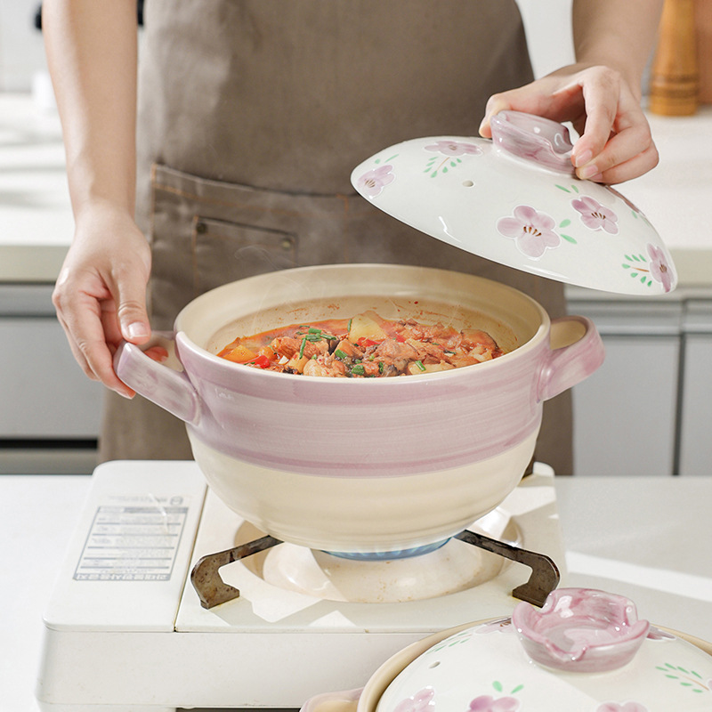 Tao Bao Wang Japanese-style fresh and light hand-painted earthenware pot, ceramic soup pot, high-temperature resistant stew pot, household soup pot, clay pot details Picture
