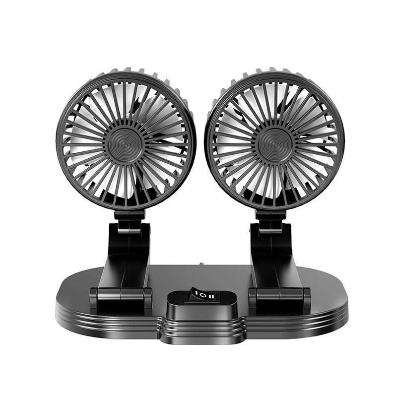 2023 Car fan dual-head usb folding fan 12v24v large truck high wind force vehicle electric fan for cooling Item Picture