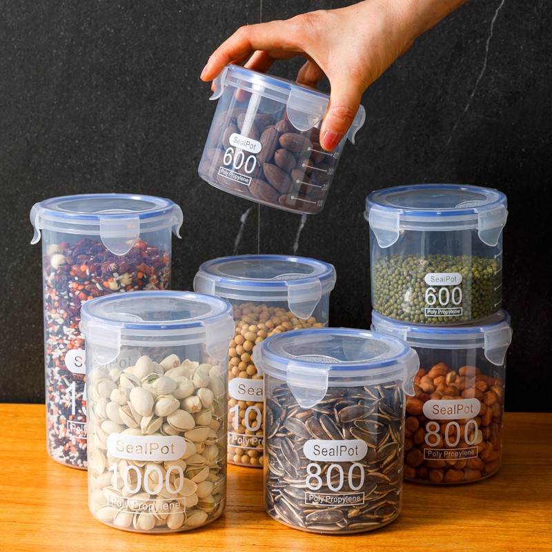 Round sealed plastic kitchen jar with lid, snack and grain storage jar, yogurt and cheesecake jar details Picture