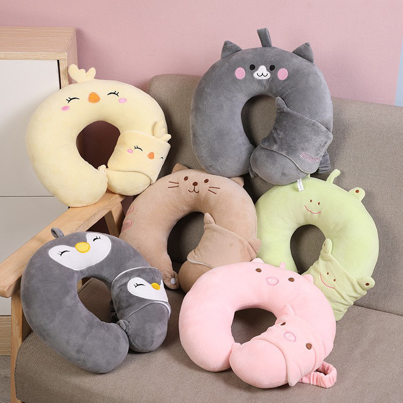 Custom-made cartoon animal U-shaped pillows, creative and simple eye masks, neck pillows, travel sets, night market and street stall U-shaped pillows by the manufacturer