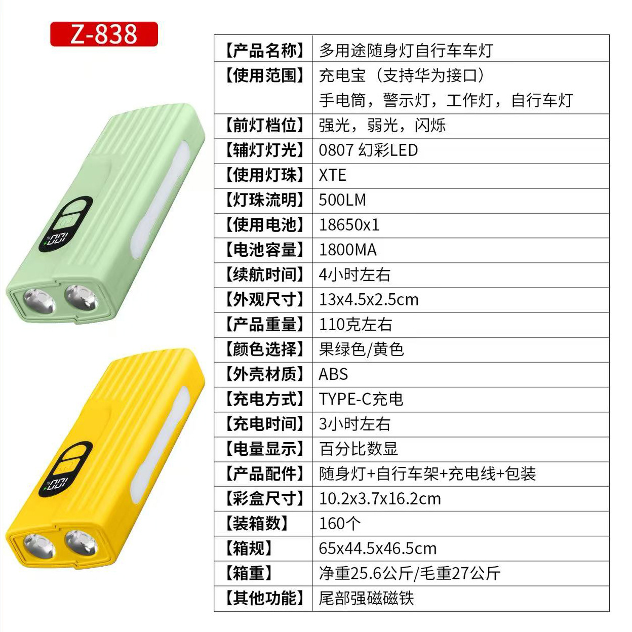 New multi-functional bicycle light, side light, color light, work light, magnetic strip, digital display, power bank, lighting lamp, flashlight details Picture