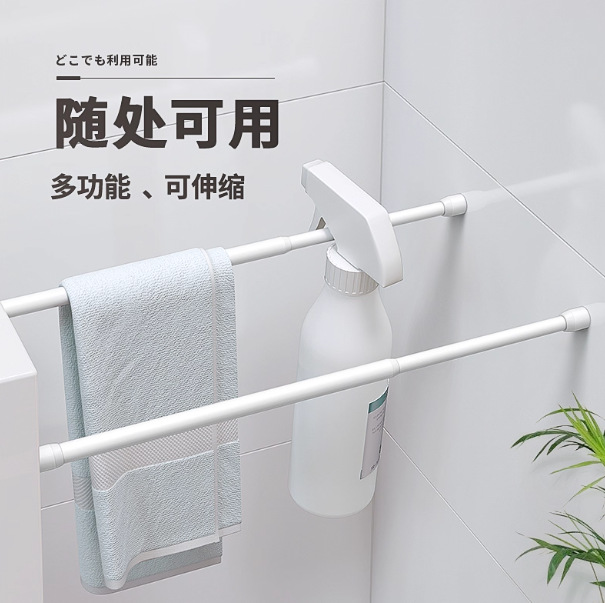 毛巾架卫生间毛巾杆浴巾架浴室单杆加长太空铝厕所架子双杆免打孔