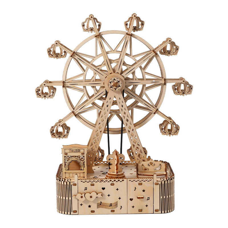 High-end DIY wooden assembly music box, 3D stereoscopic assembly model of Ferris wheel, Children's Day gift for primary and secondary school students, handcrafted building block toys Item Picture