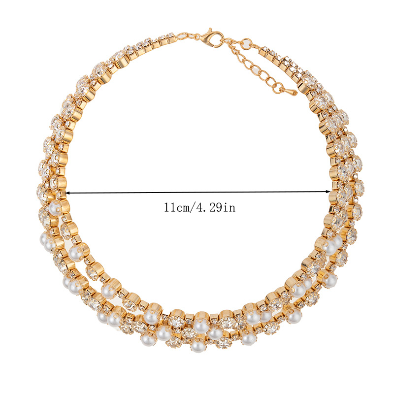 The bride's wedding features three rows of pearl necklaces, multiple rows of elastic rhinestones from Europe and America, and luxurious and elegant choker necklaces Specification drawing