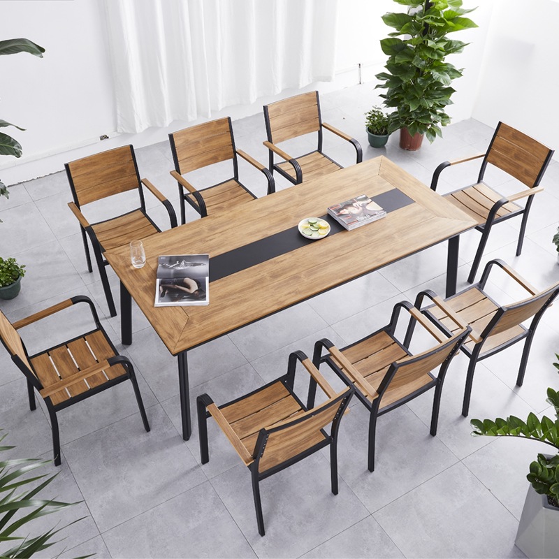 室外庭院户外休闲桌椅组合露天露台阳台外摆塑木防腐木桌椅子北欧细节图