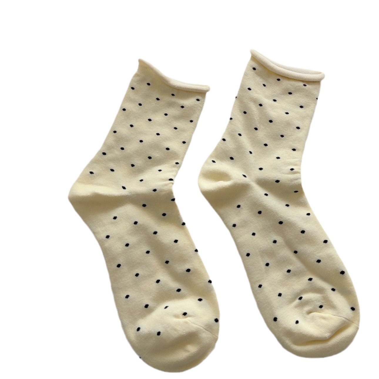 Rolled-up polka dot socks for women, mid-calf socks for spring and summer, Japanese style, student and girl style, school style, versatile, pile socks Item Picture