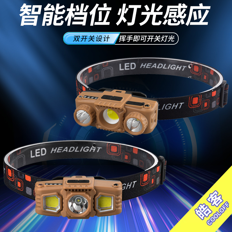 跨境充电防水头戴式超亮强光钓鱼工作灯led户外跑步夜骑感应头灯