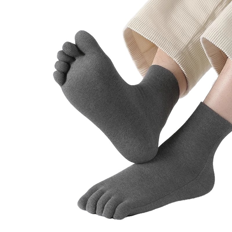 Chunda Five-finger socks Men's solid color versatile mid-leg socks, four-season split-toe socks, casual business anti-odor and sweat-absorbing cotton socks wholesale Item Picture