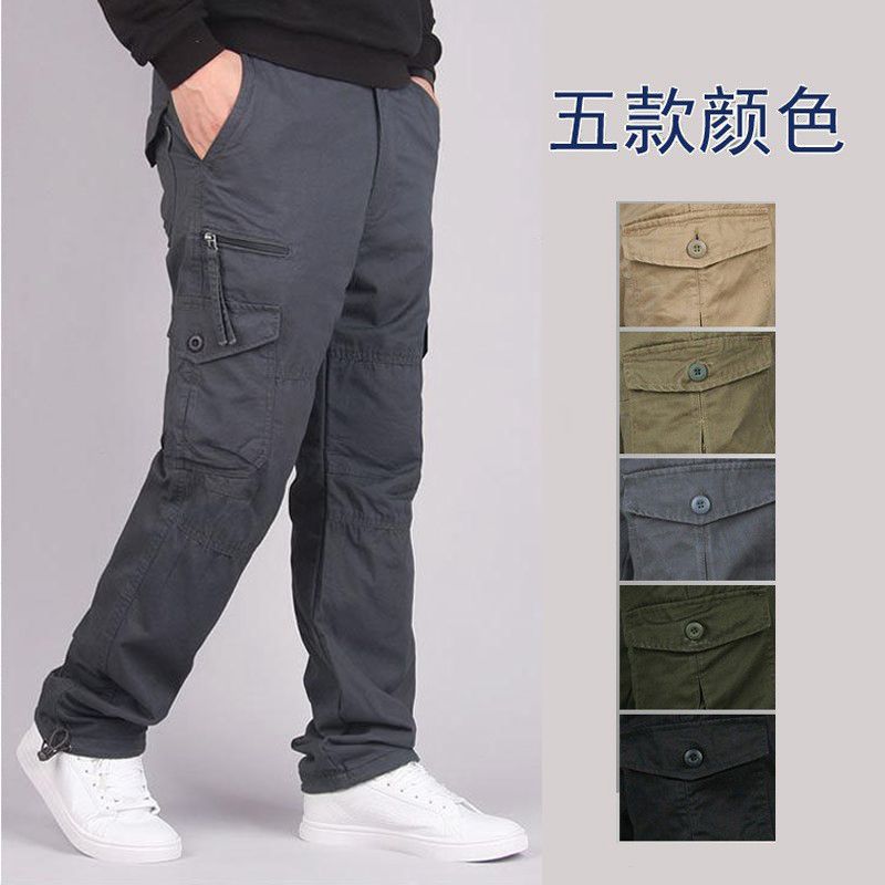 Outdoor casual pants, multi-pocket cargo pants, men's loose, pure cotton men's multi-pocket pants, trendy, casual and versatile