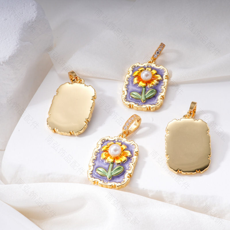 Pearl necklace pendant, natural freshwater pearl, exquisite oil drip rose, oil painting style diy accessory, universal buckle details Picture
