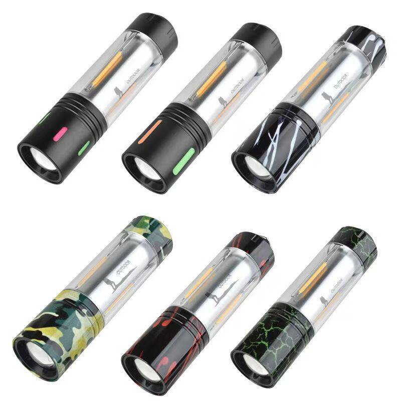 跨境强光户外白激光铝合金调焦手电筒黄光露营红光警示TYPE-C充电