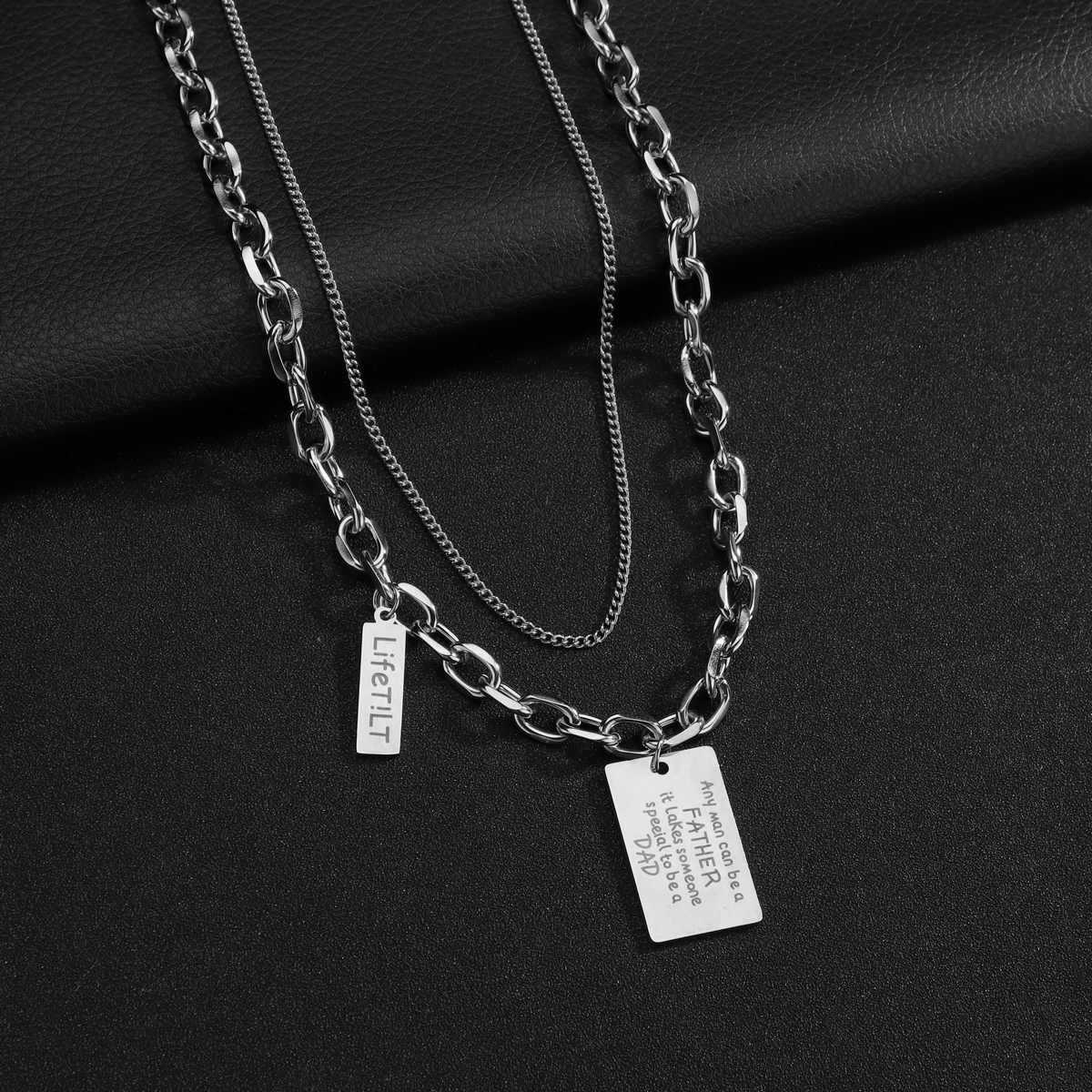 Cross-border supply titanium steel letter double-layer collarbone necklace for women, Instagram trendy hip-hop style, European and American personality pendant, street brand