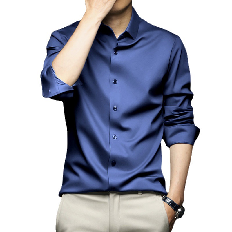 Spring and autumn long-sleeved shirts for men, anti-wrinkle and no-iron, professional formal wear, trendy business high-end ice silk shirts, black inch shirts Item Picture