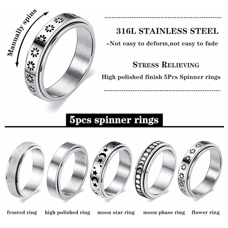 Cross-border star and moon rotating titanium steel stress-relieving ring for women, double-layer rotating multi-style ring wholesale Application Scenario