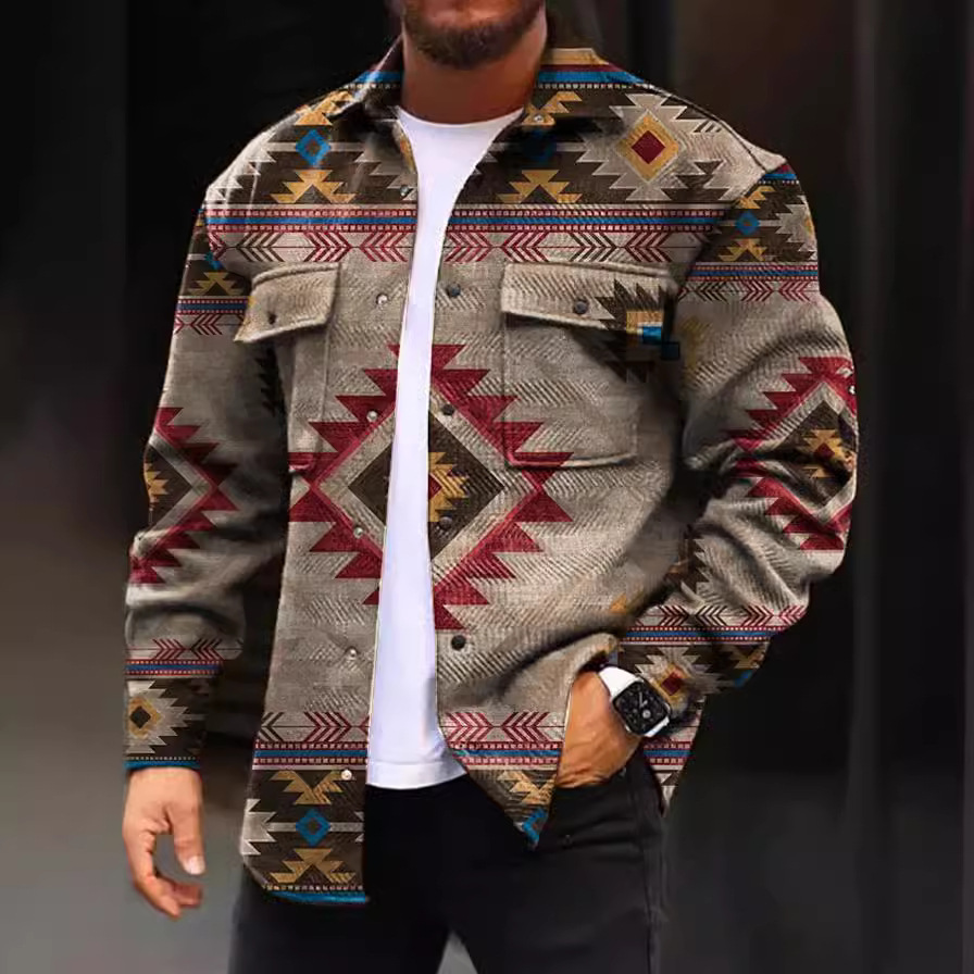 European and American 2023 Cross-border Independent Station Spring and Autumn Men's button Jacket, printed Youth casual jacket Application Scenario