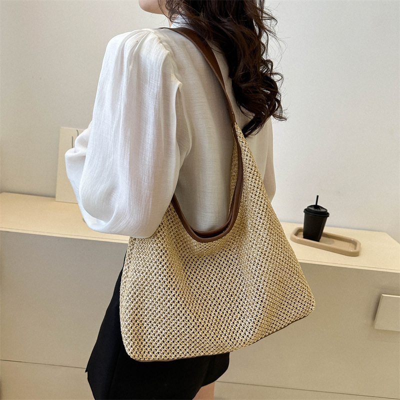 Cross-Border Straw Weaving Bag, Summer Fresh Hand-Woven Women's Bag, Artistic Straw Weaving Bag, Handbag, Simple And Fashionable Women's Shoulder Bag, Straw Weaving Bag details Picture