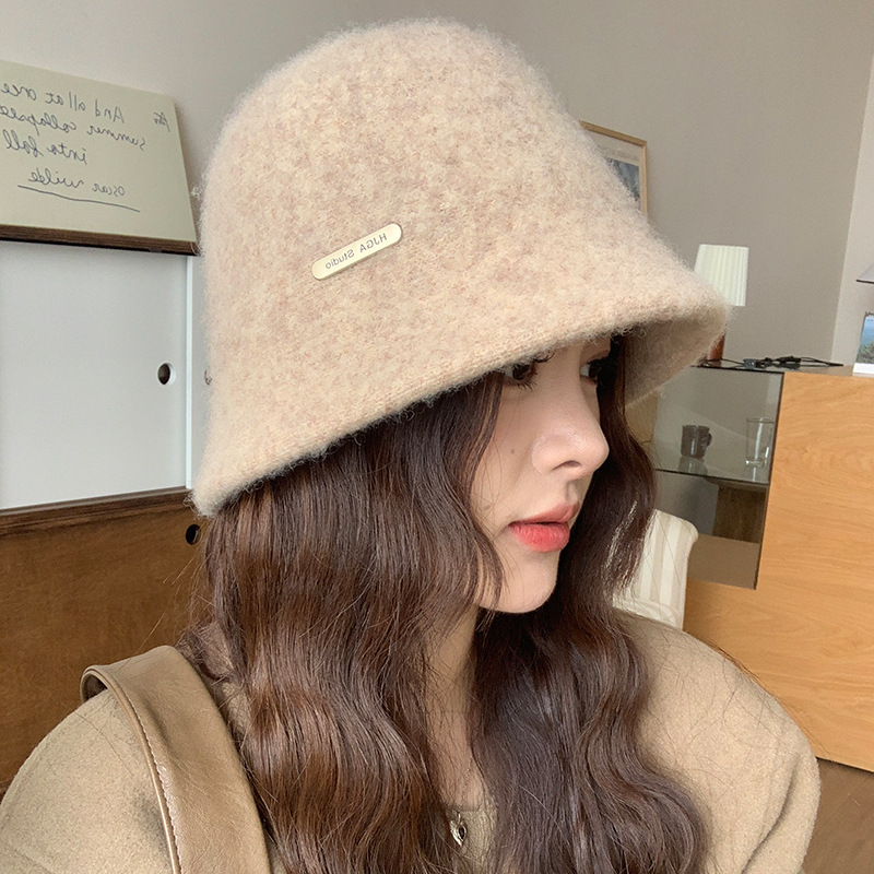 韩版水桶帽子女款秋冬季轻奢风百搭盆帽防风保暖护耳羊毛呢渔夫帽产品图
