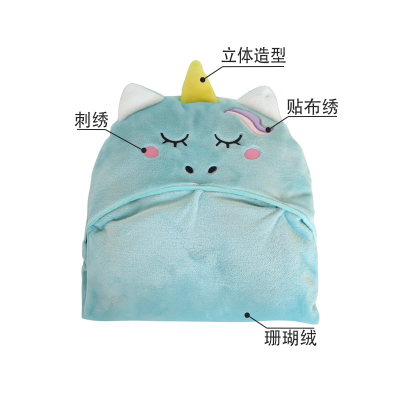 Custom-made and ordered cartoon animal hat and blanket two-in-one, cute plush autumn and winter warm cape blanket from Recreation House details Picture
