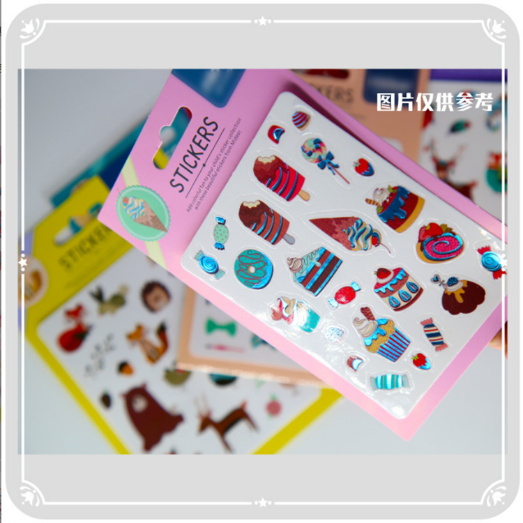 PVC透明卡通不干胶标签贴烫金镭射儿童贴纸文具手帐装饰贴细节图