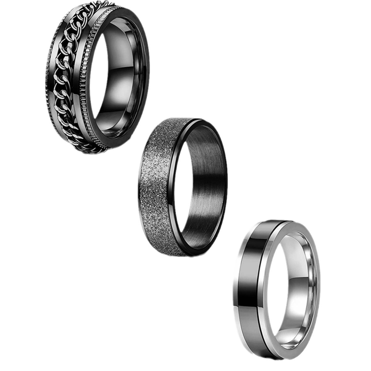 Amazon Shein's best-selling black chain rotating ring pressure-reducing titanium steel ring 6/8mm black sleeve decoration Item Picture