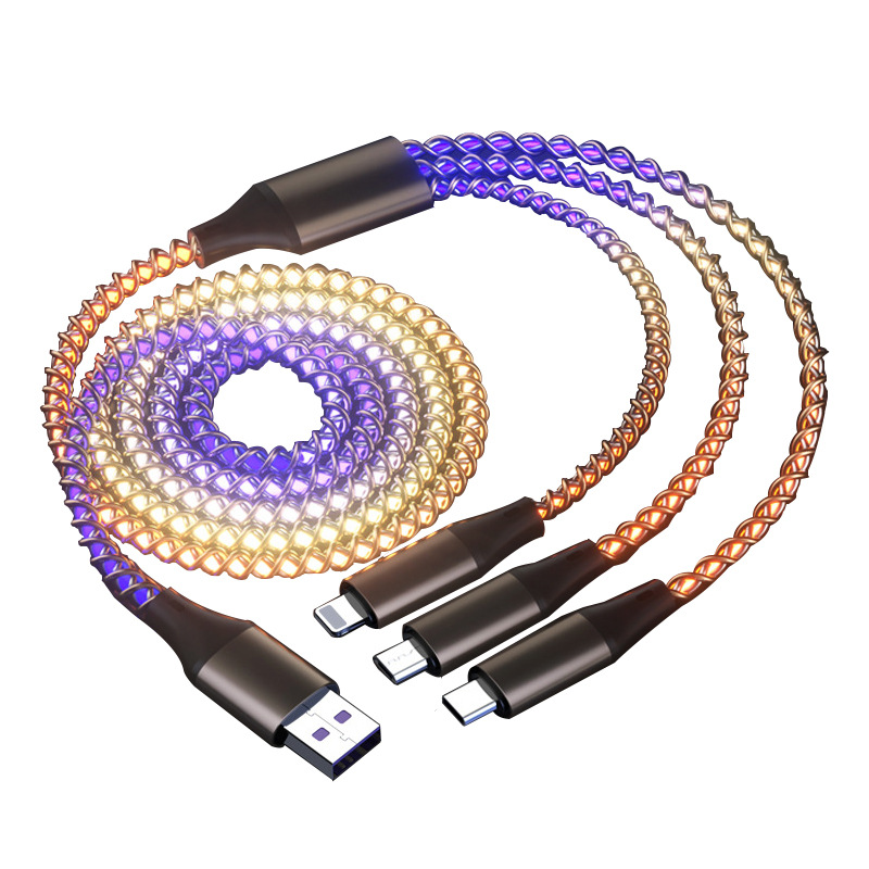 The seven-color gradient luminous data cable is compatible with Apple PD fast charging 100W dual Type-C and Huawei one-to-three charging cable Item Picture