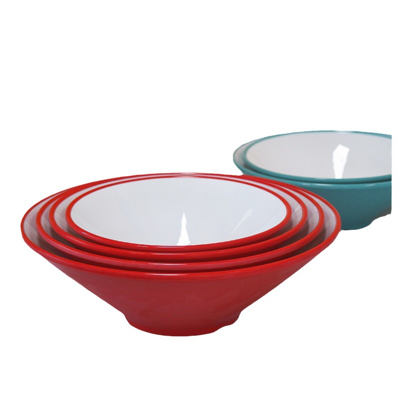 Wholesale of A5 melamine tableware, two-color conical bowls, commercial noodle bowls, spicy hot pot bowls, round ramen bowls, and special bowls for noodle restaurants Item Picture
