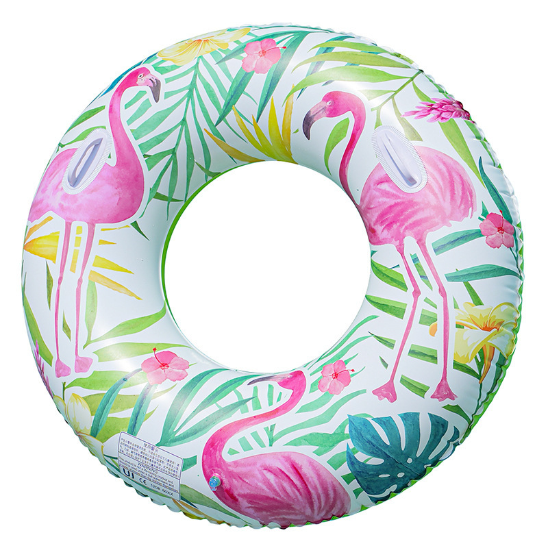 Cross-border exclusive adult swimming rings, tropical leaf flamingo swimming rings, thickened eco-friendly material with handles and underarm rings Item Picture