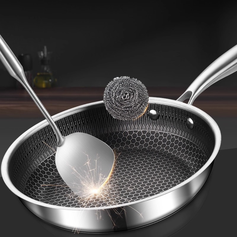 Stainless steel uncoated honeycomb wok, flat pan, frying pan, household small pancake, egg frying, pancake, steak frying plate Specification image