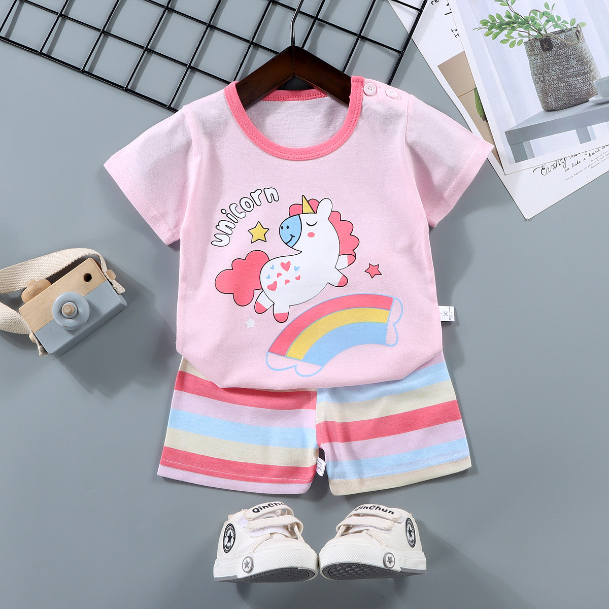 Children's short-sleeved suits, pure cotton boys' T-shirts, baby summer children's clothing, girls' shorts, baby clothes, summer clothing wholesale Specification image
