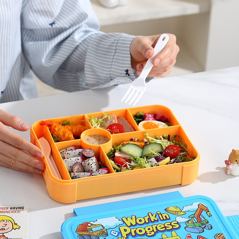 亚马逊分隔饭盒小学生专用食品级儿童分格便当卡通餐盒四格蘸料盒 Specification image