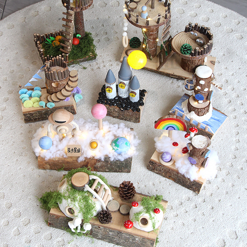 新款diy手工工艺品木屋diy材料包幼儿园益智发光圣诞礼物装饰批发