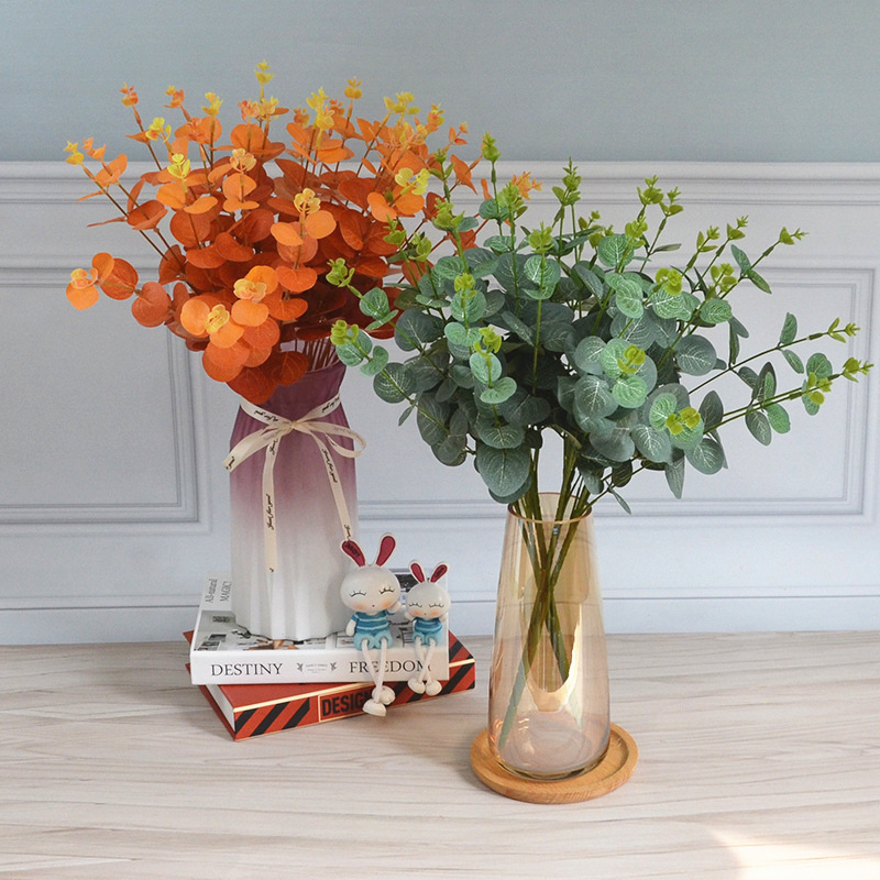 仿真尤加利批发婚礼装饰插花户外假花16叉尤加利叶手捧花蛋糕配花