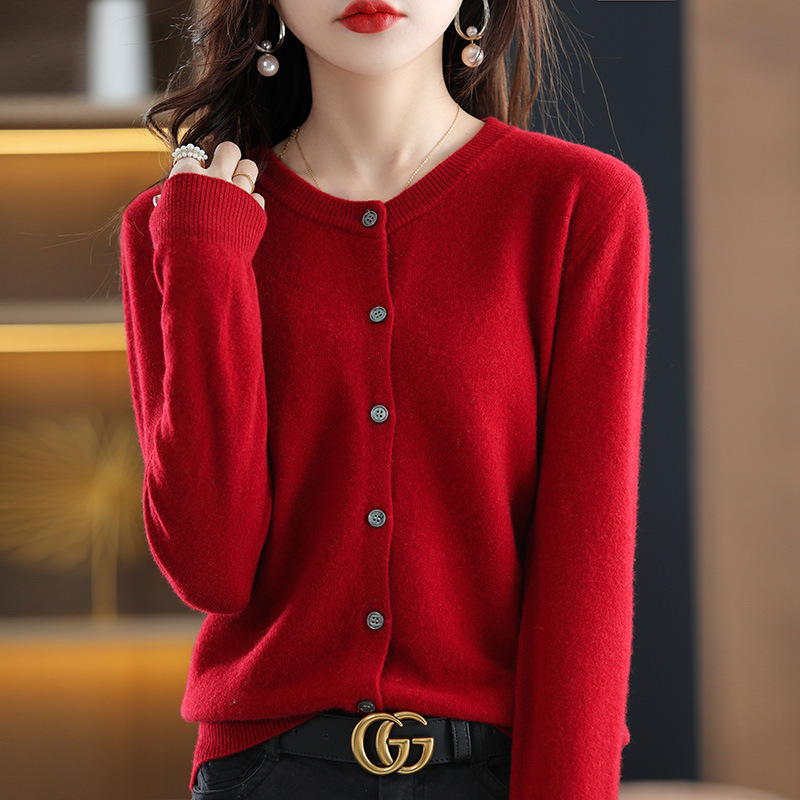 Wholesale thin round-neck cardigans, sweaters, knitted sweaters, women's coats, loose and casual long-sleeved tops for spring and autumn, slimming