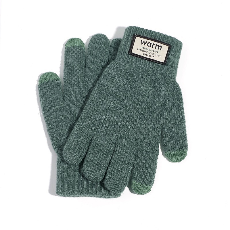 Factory wholesale knitted woolen gloves for men's winter warmth, new Korean-style thickened and fleece touch screen gloves with labels Item Picture