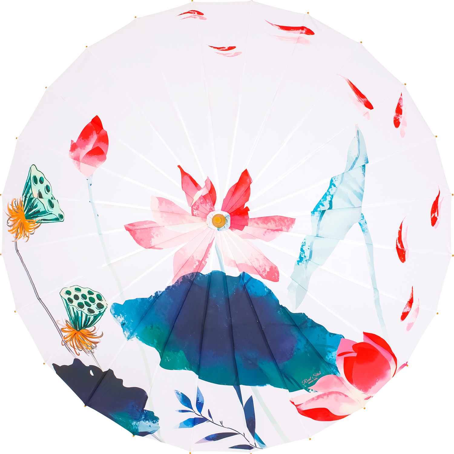 Chinese-style oil-paper umbrella, ink-wash painting, rainproof fabric umbrella, and Hanfu decorative props with lotus and water lilies Item Picture