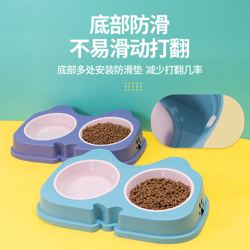 Rongka Pet Cross-border Dog Bowl, Cat Bowl, Pet cat and dog color-blocking food bowl, Double bowl Rice bowl, dog food bowl, cat food bowl, dog and cat food plate Specification image